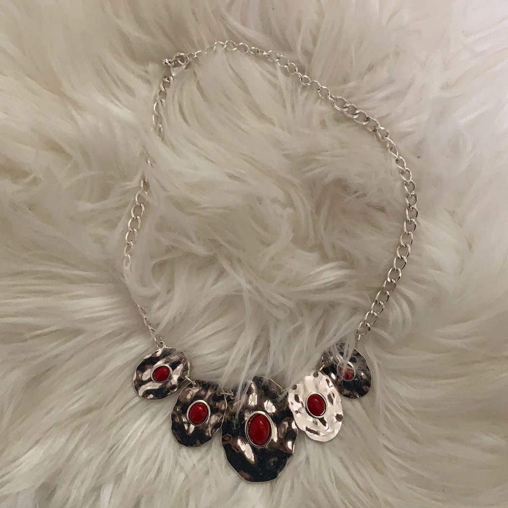 🍁5 for $10🍁 Red & Silver Necklace